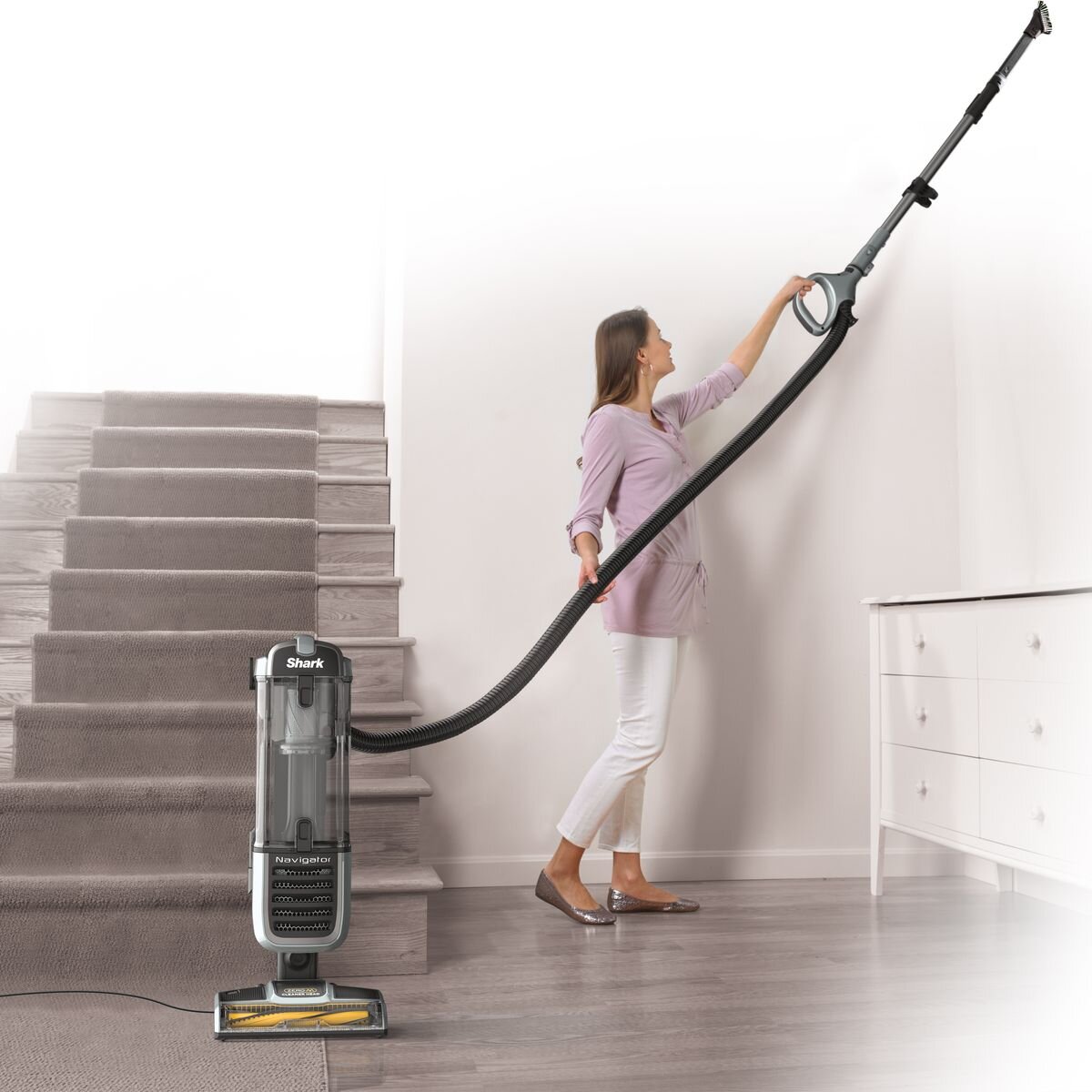 Shark Navigator Self-Cleaning Brushroll Pet Upright Vacuum - 1.6L Dust Cup, 3.6m Hose, Grey and Yellow - ZU62