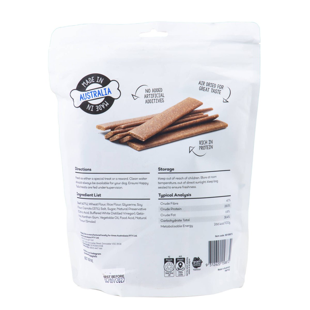 Happy Tails Beef and Vegetable Straps Dog Treats - 1kg - Chewy - Protein Rich - SuperSaverAU - view 2