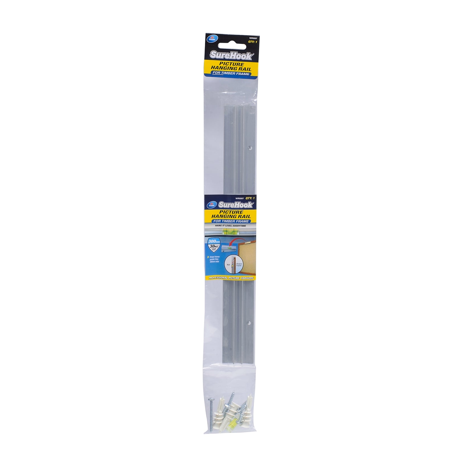 Zenith SureHook 300mm Aluminium Picture Hanging Rail for Timber Frame - Removable Level