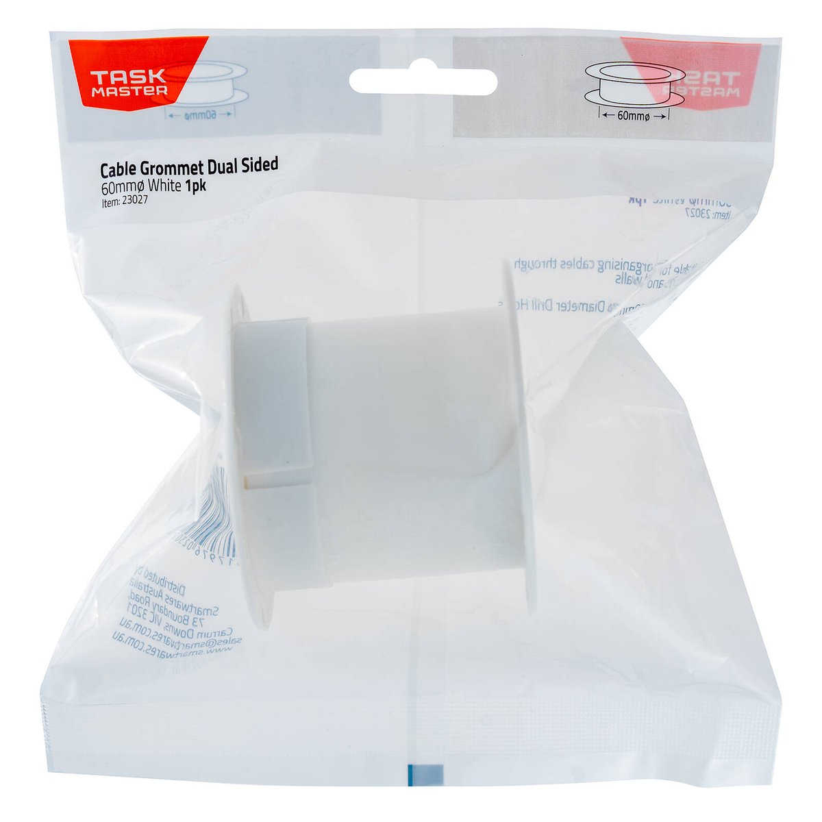 Taskmaster 60mm White Dual Sided Cable Grommet - Cable Management Solution - SuperSaverAU - view 1
