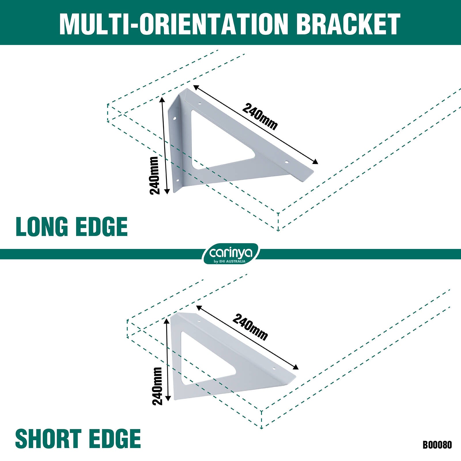 Carinya 190 x 190mm White Triangle Stayed Bracket - Powder Coated Steel, 100kg