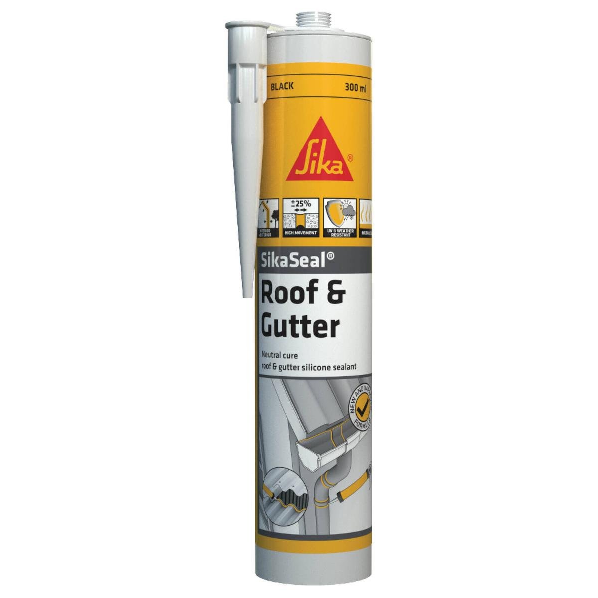 Sika SikaSeal Roof & Gutter Silicone Sealant 300ml, Black UV Resistant