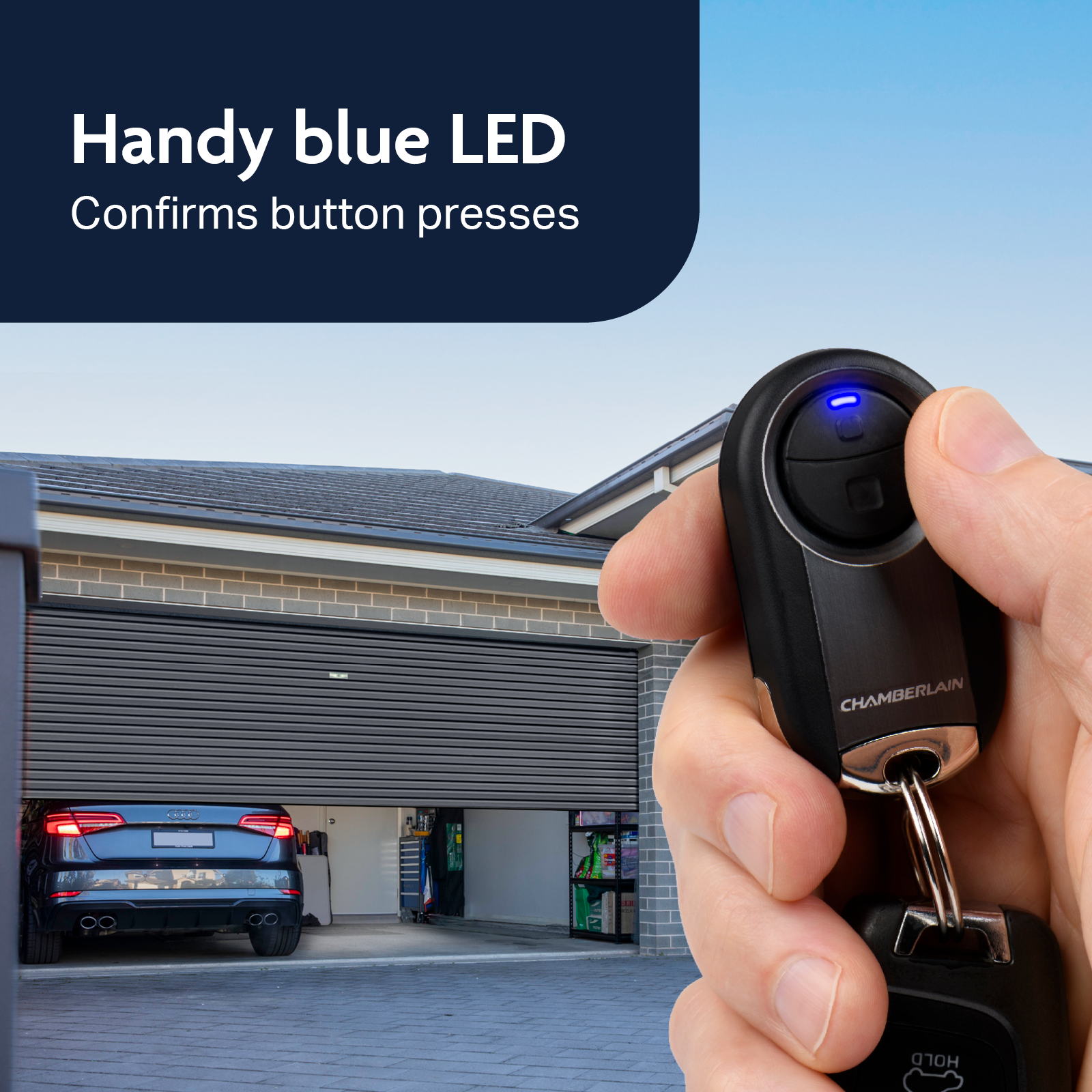 Chamberlain Universal Two Button Key Ring Garage Door Remote MC100AML, Illuminated