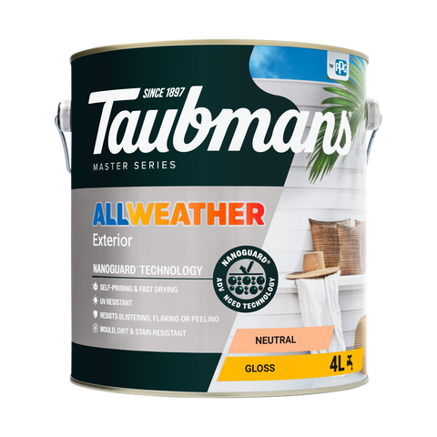 Taubmans 4L Neutral Gloss All Weather Exterior Paint Water Based UV Resistant