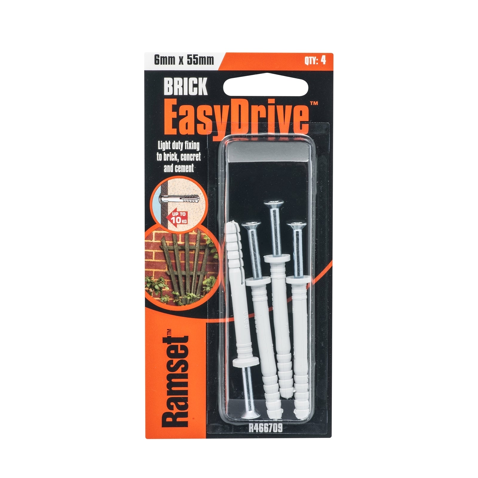 Ramset EasyDrive 6 x 55mm Masonry Anchor, Carbon Steel & Nylon, 4 Pack