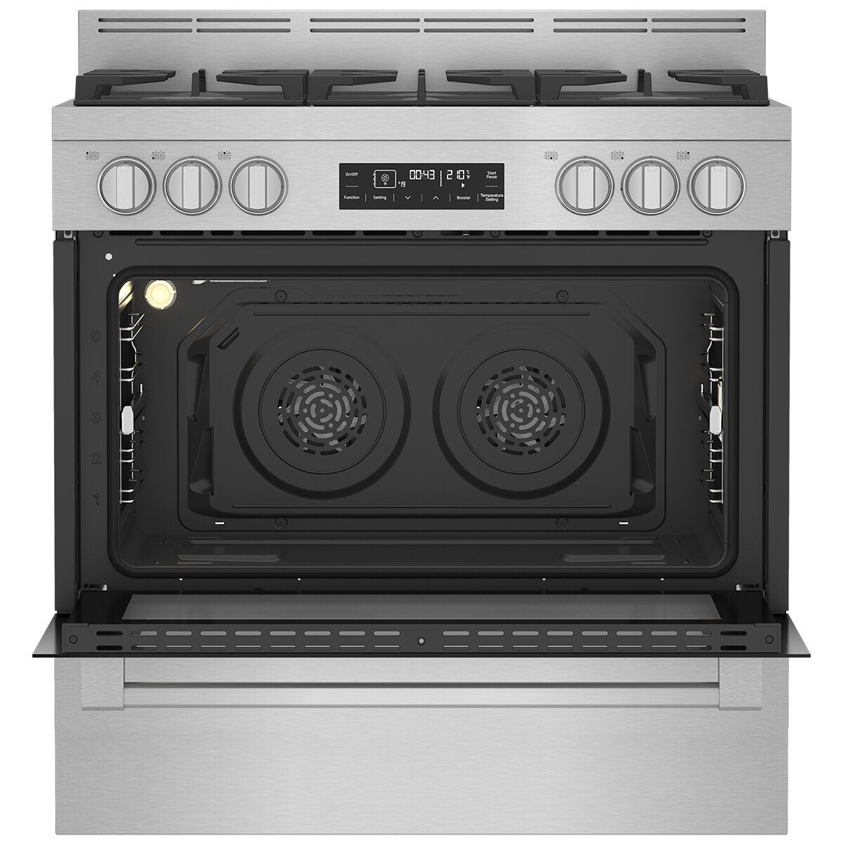 Beko 90cm Dual Fuel Freestanding Oven - 130L Twin Fan, Six Gas Burners, Stainless Steel - BFC918GMX1