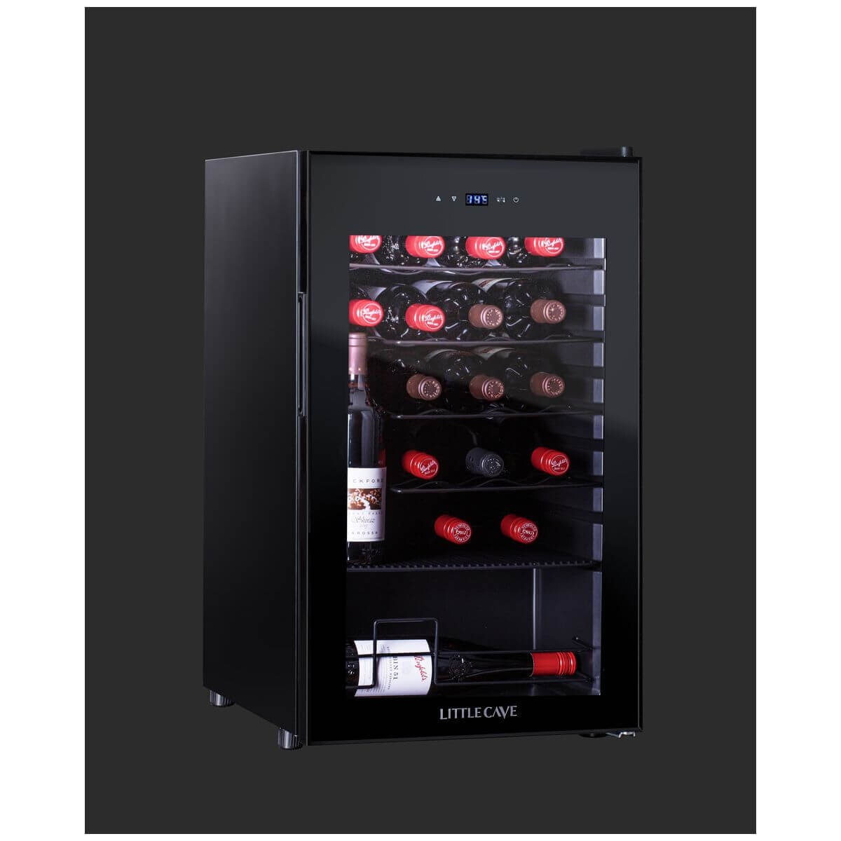 Little Cave 24 Bottle Single Zone Compressor Wine Fridge - Black Glass Door, Touch Pad Controls - LC24SB