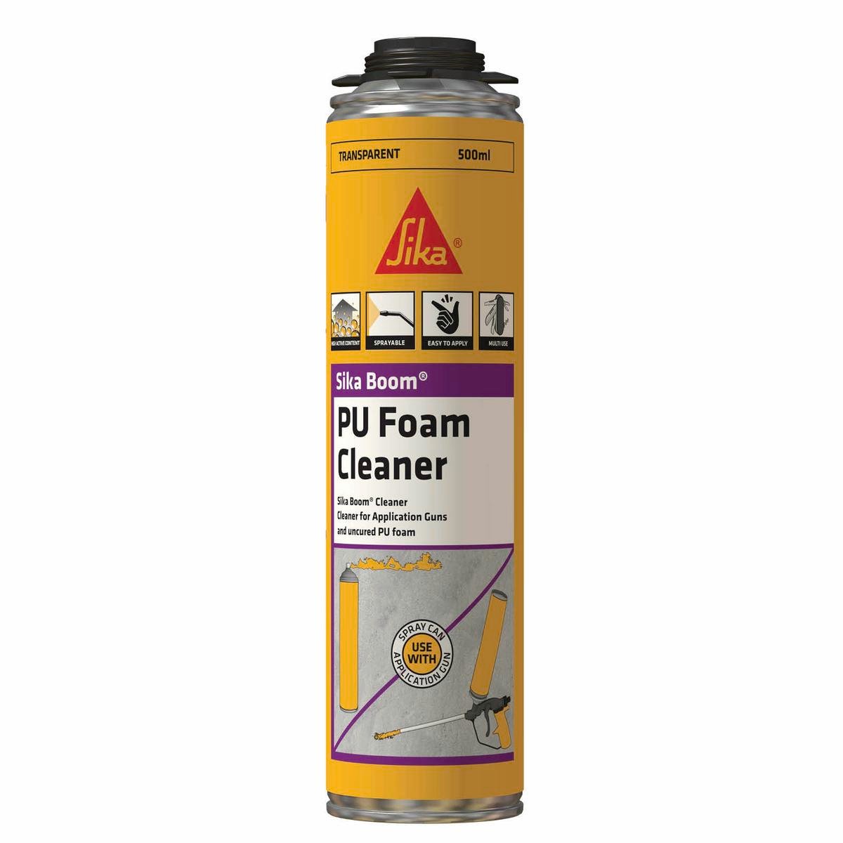 Sika 500ml Boom Expanding Foam Cleaner, Transparent, For PU Foam Guns & Equipment