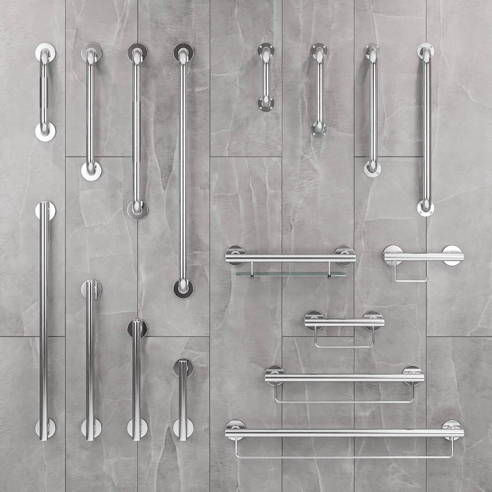 evekare 600mm Towel Rail with Grab Rail - 32mm Stainless Steel 110kg