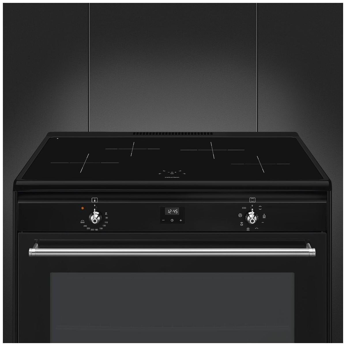 Smeg 90cm Freestanding Induction Oven - Black, Four Zone Cooktop, Vapour Clean - CX91IMBL