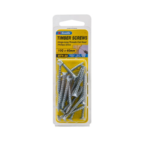 Zenith Timber Screws - 10g x 40mm - 22 Pack - Zinc Plated - Countersunk Head - SuperSaverAU - view 1
