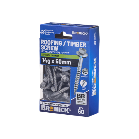 Bremick Hex Roofing Screw 14g x 50mm - Box of 50 - Watertight Seal - Corrosion Resistant - SuperSaverAU - view 1