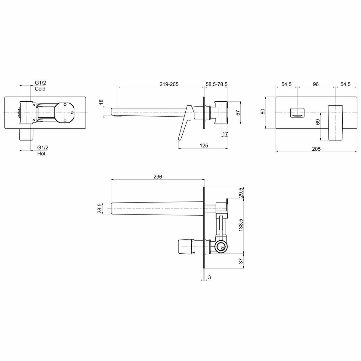 Linsol Wall Bath Mixer Tap - Chrome Finish, 25 Year Manufacturer Warranty - MAD-11