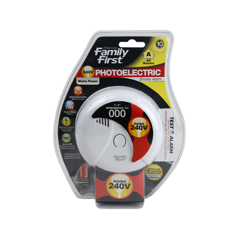 Family First 240V Interconnectable Photoelectric Smoke Alarm with Battery Backup FFPACHI