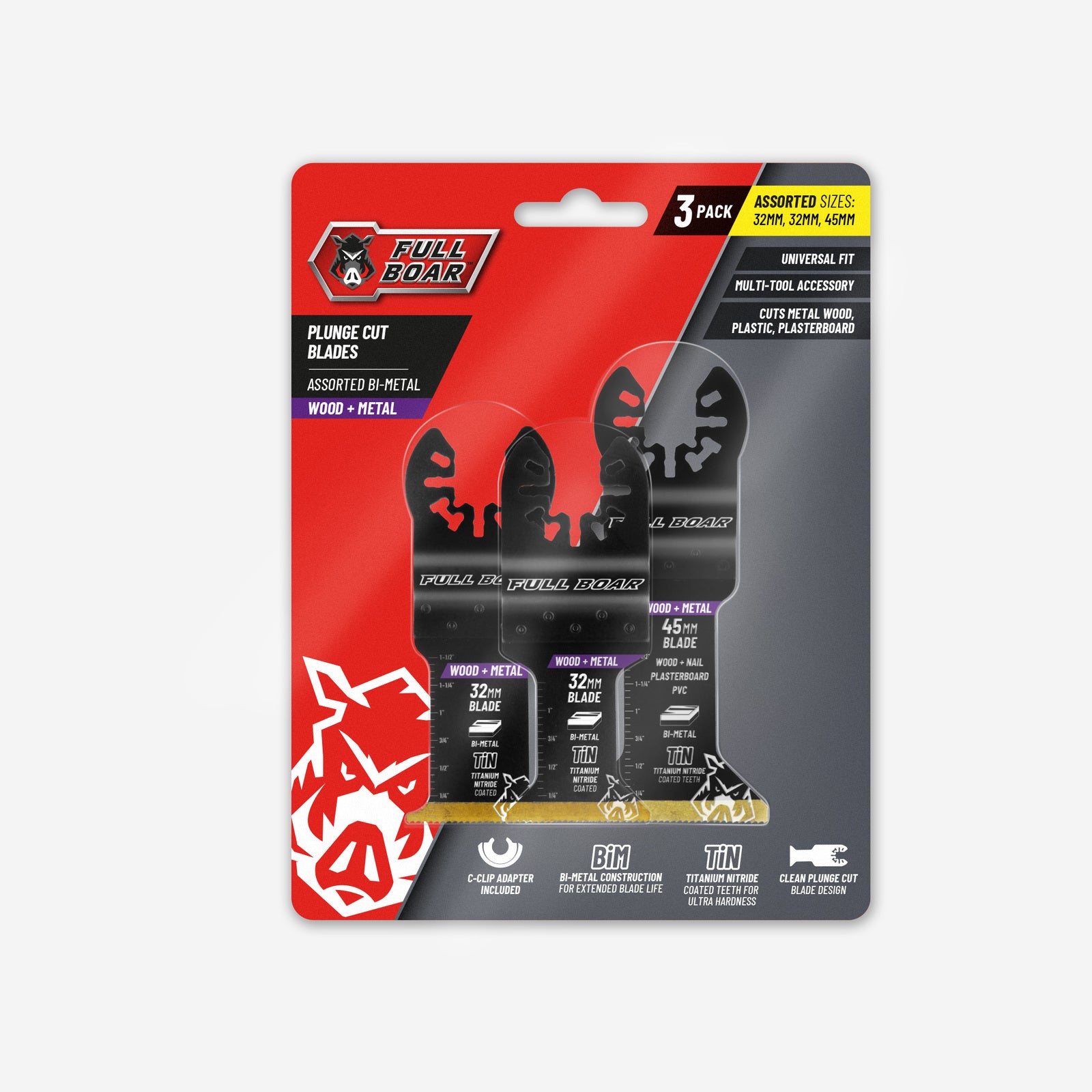 Full Boar Wood & Metal Plunge Cut Multi-Tool Blades, 3 Pack