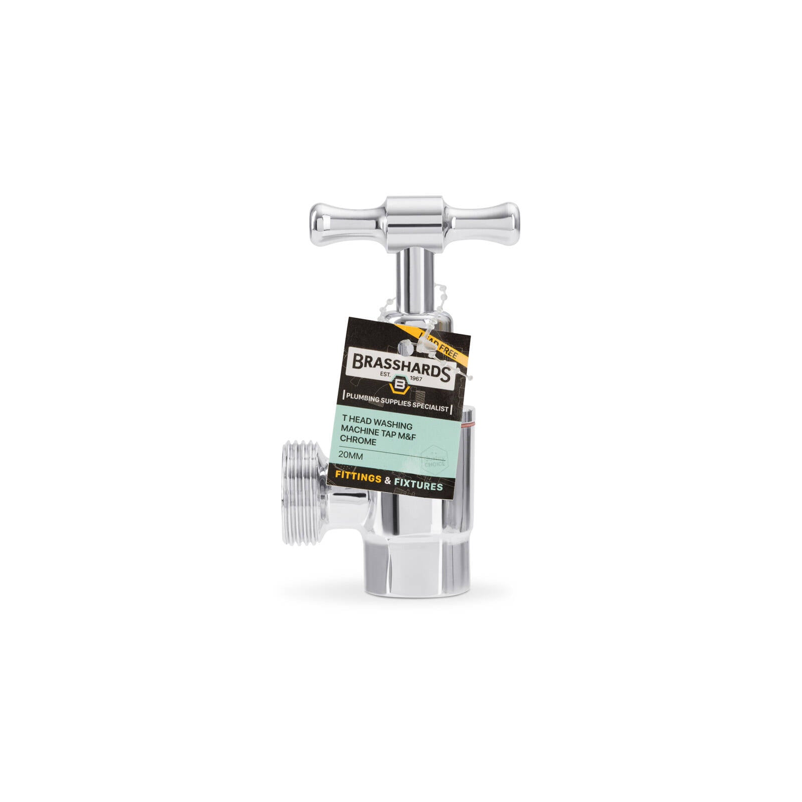 Brasshards T-Head Washing Machine Tap 20 x 15mm Male & Female Chrome Brass Lead Free