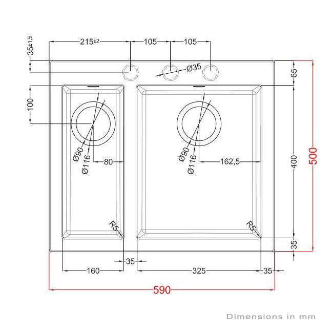Artusi 1 and 1/4 Bowl Black Granite Topmount Sink - No Drainer, 2 Year Manufacturer Warranty - AGS592B