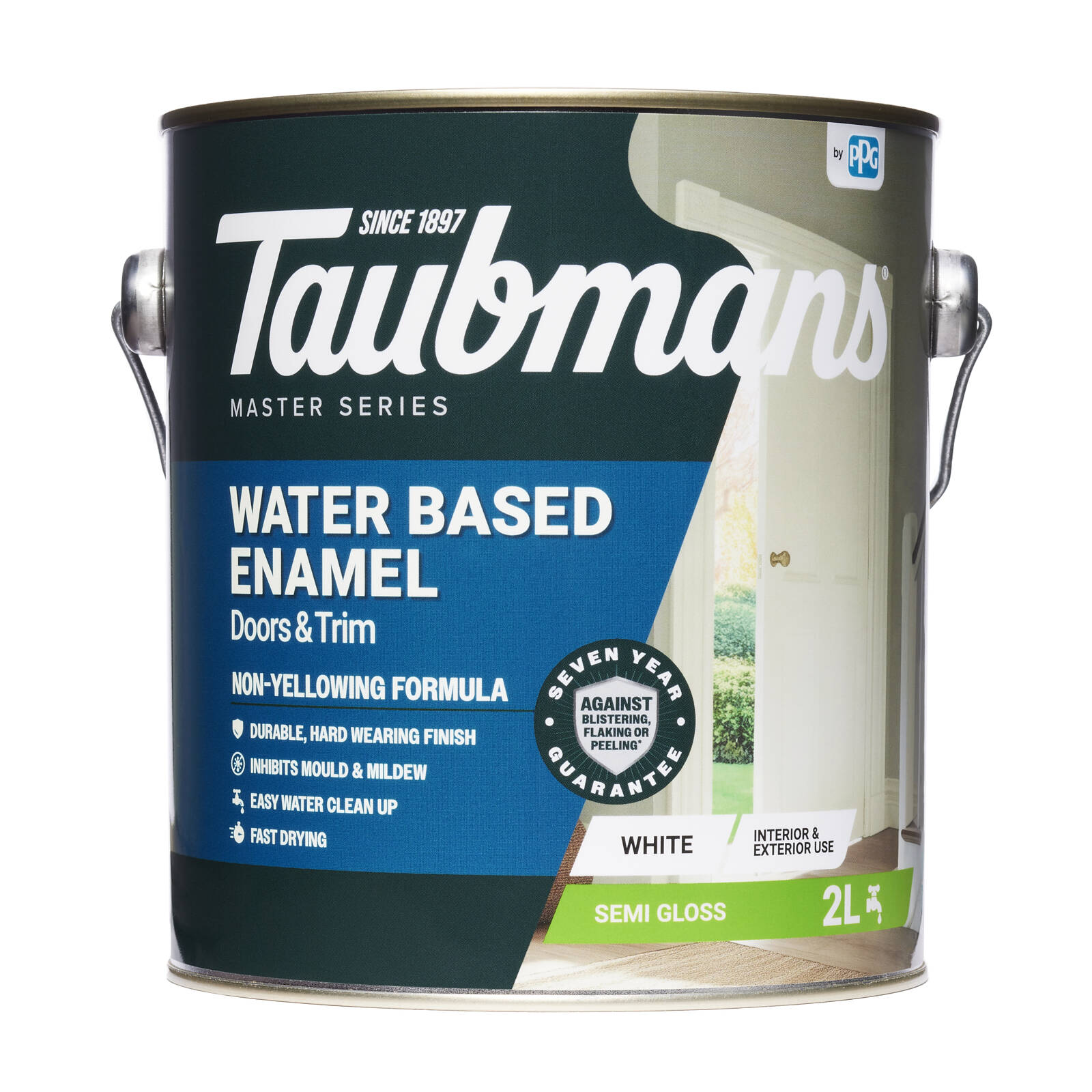 Taubmans 2L White Semi Gloss Water Based Enamel Paint