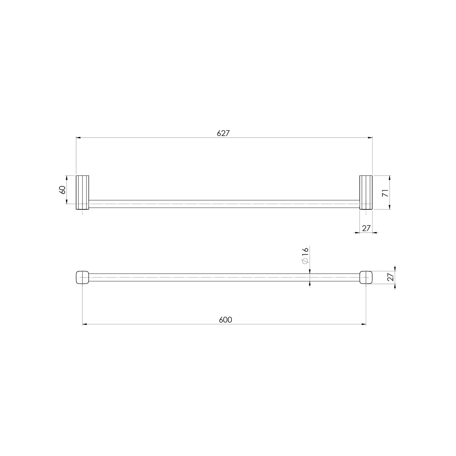 Phoenix Tapware Reva 600mm Matte Black Single Towel Rail