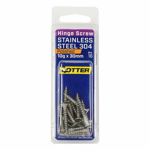 Otter 10 x 30mm Polished Stainless Steel 304 Hinge Screws - 16 Pack