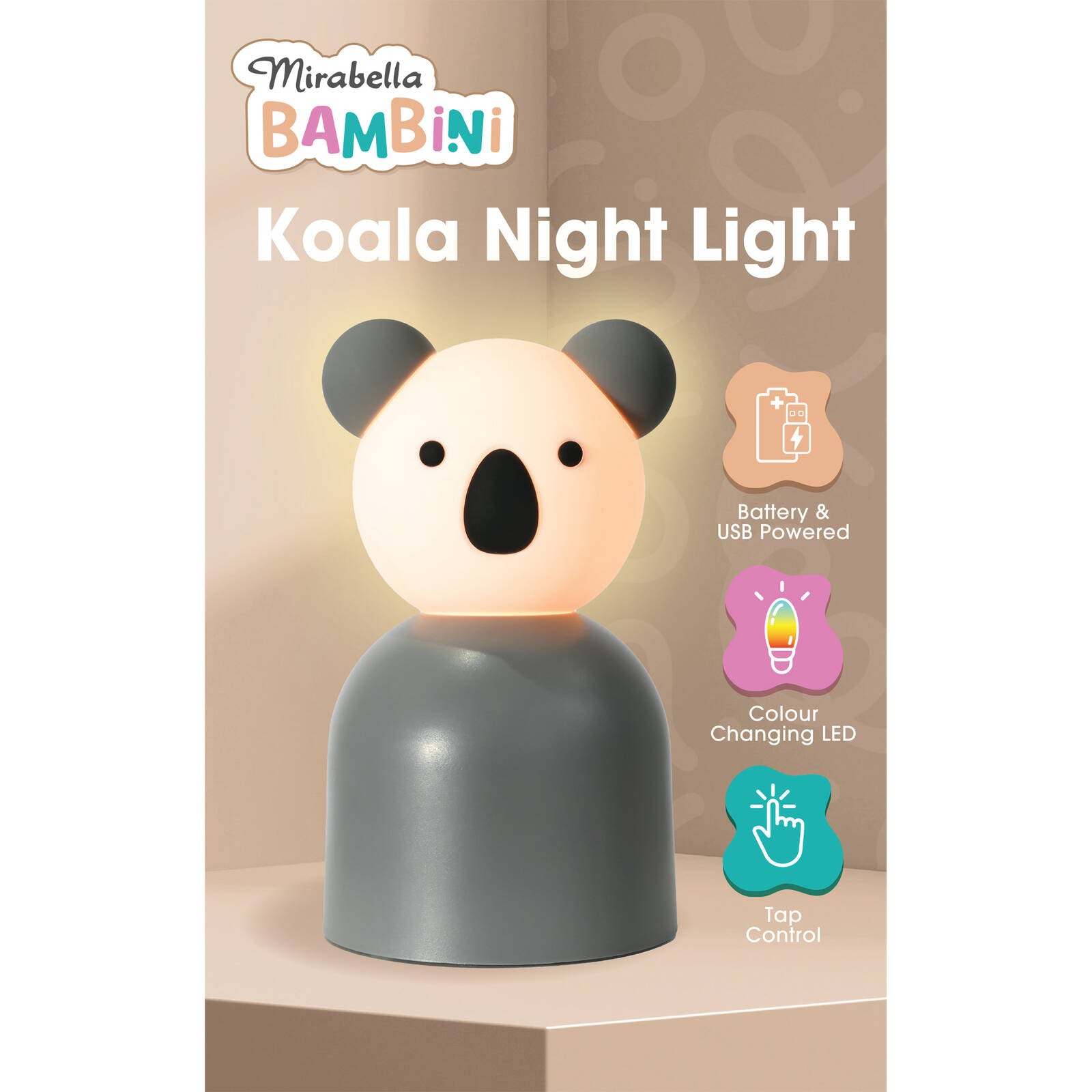 Mirabella Koala LED Colour Changing Night Light, Battery & USB Powered