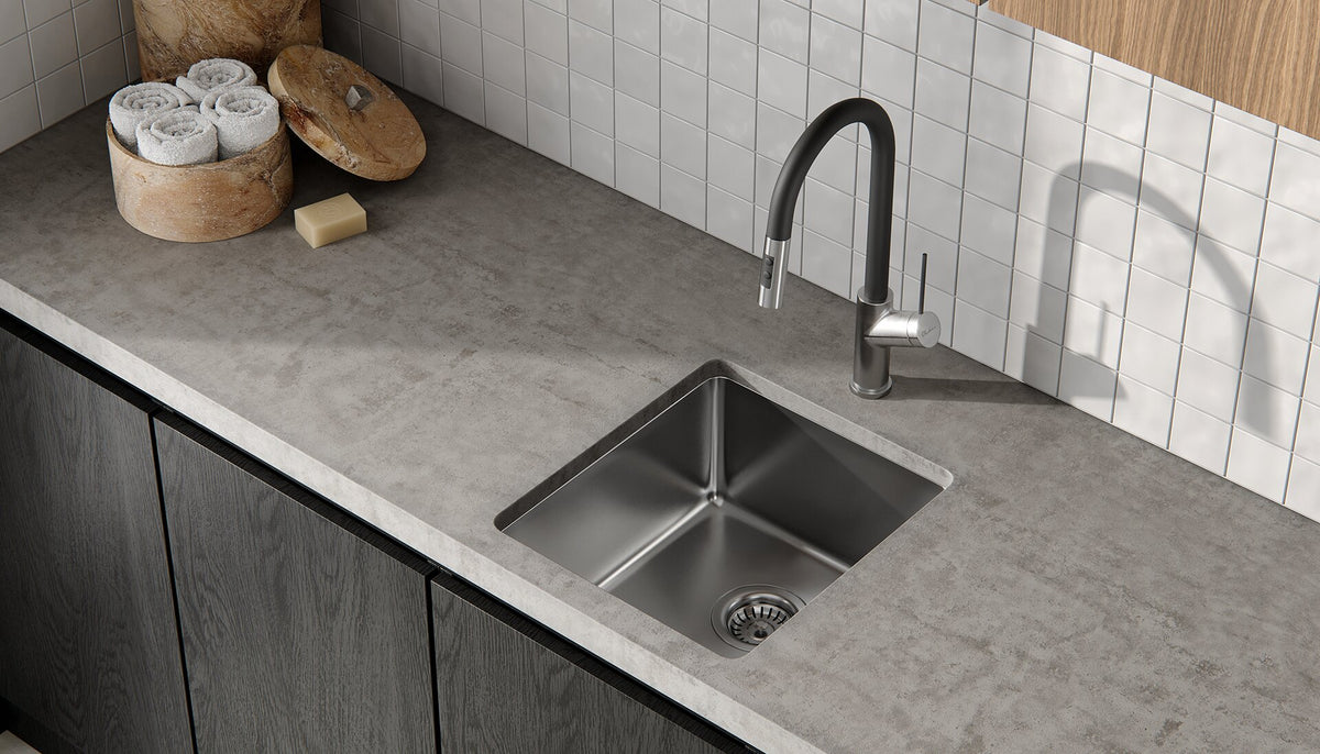 Oliveri Sonetto Single Bowl Sink - Topmount or Undermount, Brushed Stainless Steel, 405mm Wide - SN30TU