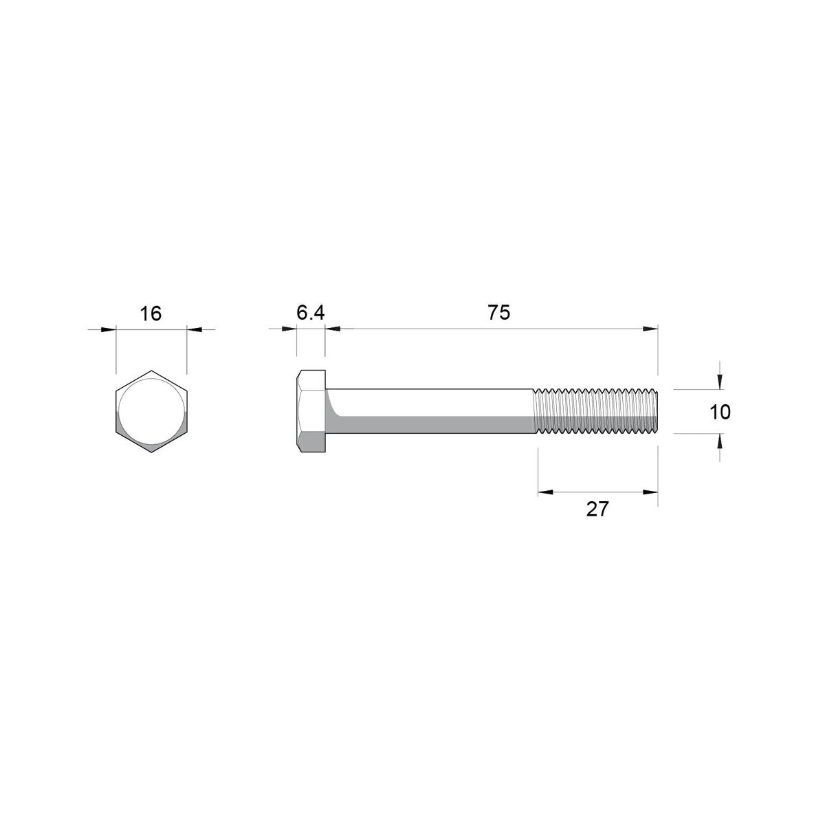 Zenith M10 x 75mm 304 Stainless Steel Hex Head Bolt and Nut