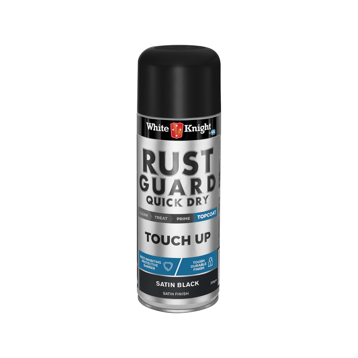 White Knight Rust Guard Touch Up Spray Paint 300g Black Satin