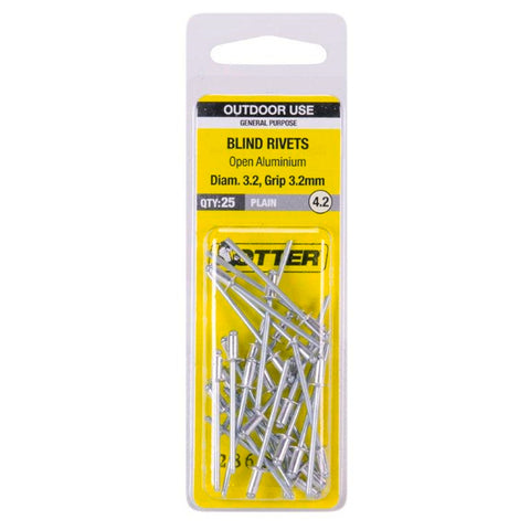 Otter 3.2 x 3.2mm Open Aluminium Blind Rivets 25 Pack