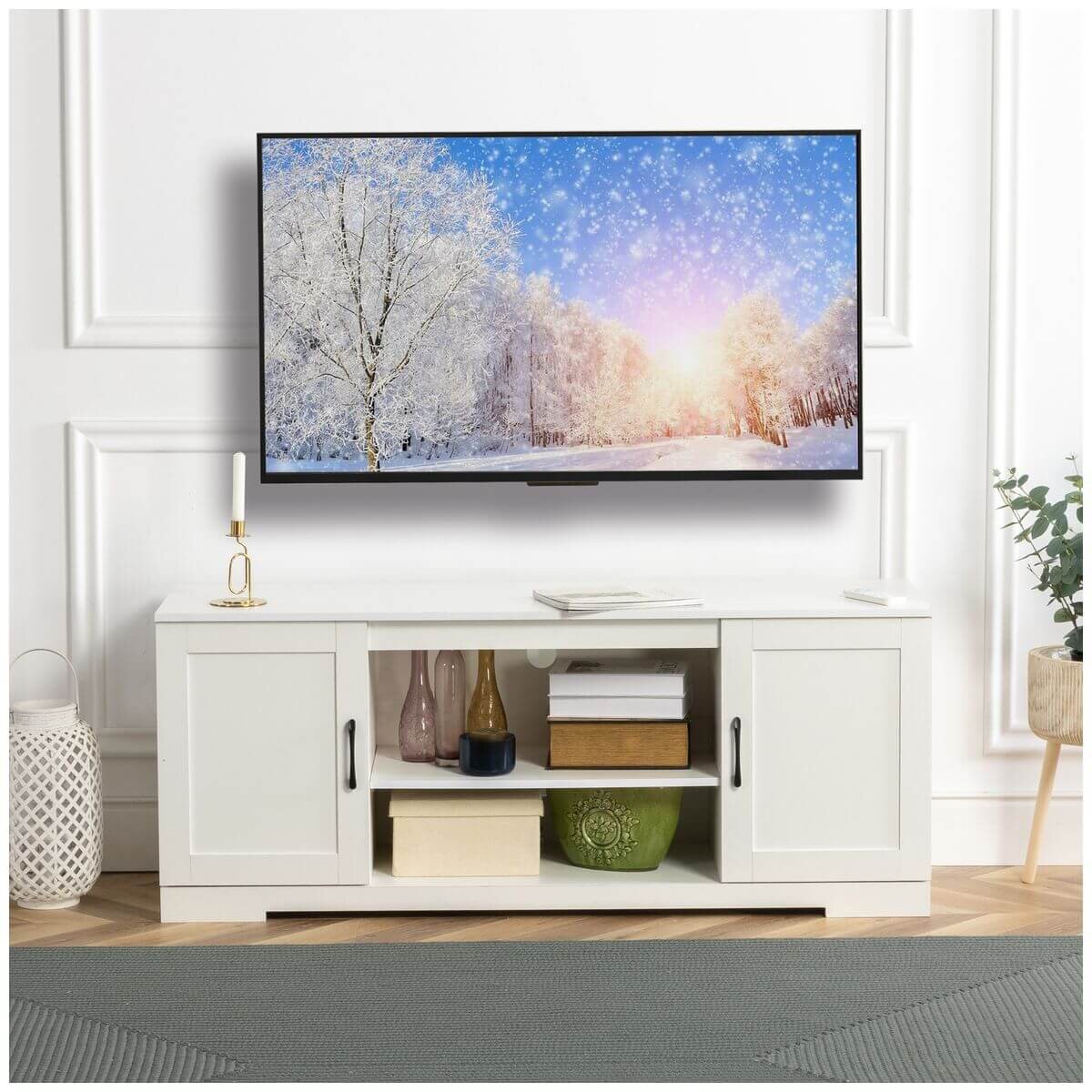 Zinus Bennett 147cm TV Cabinet - White - Fits TVs Up to 65 Inch - Three Adjustable Shelves - AU-UTOTV2-16W