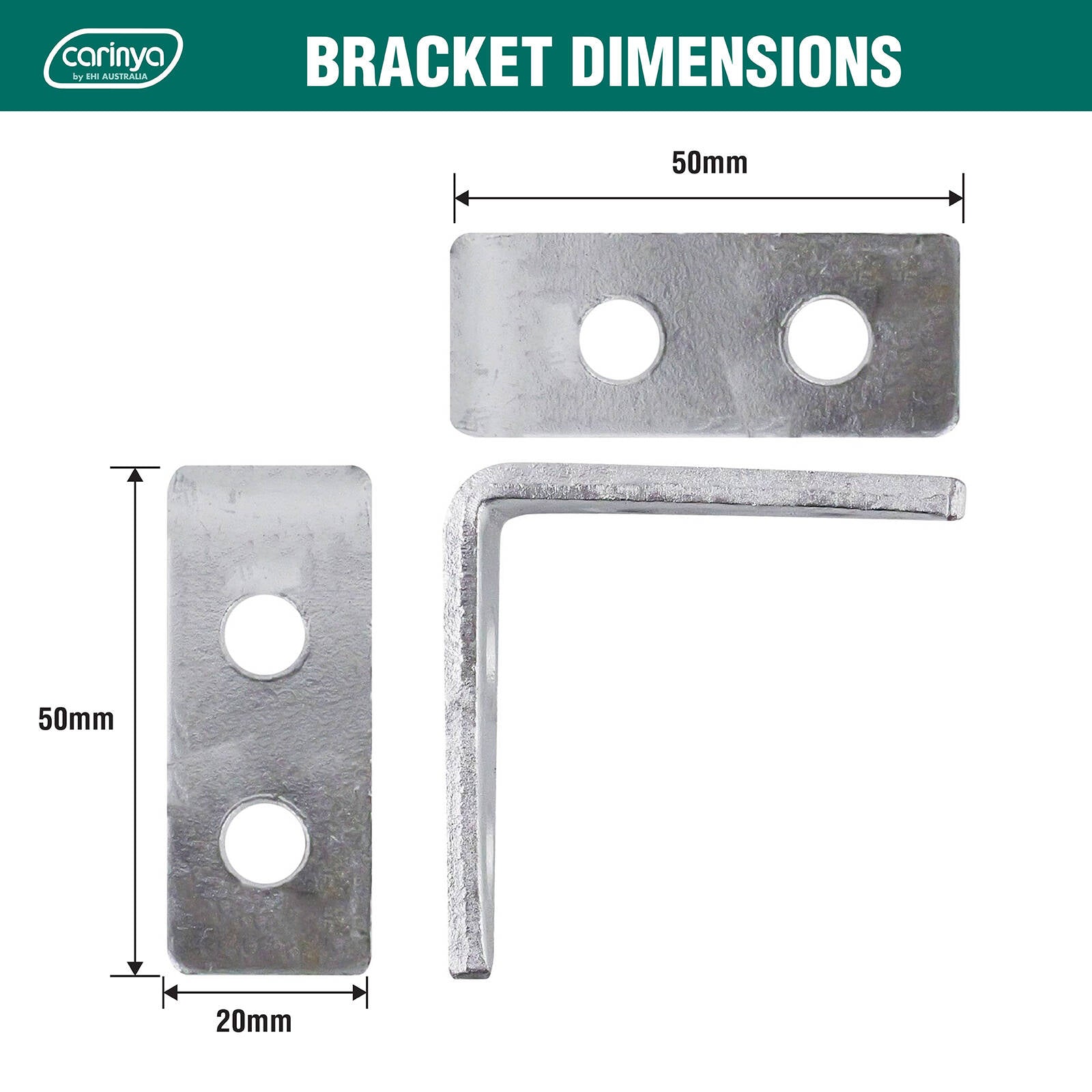 Carinya 50 x 50mm Galvanised Steel Angle Bracket - 4 Pack