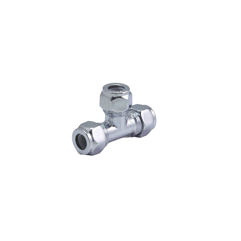 Brasshards 15C x 15C x 15C Chrome Plated Lead Free Brass Compression Tee