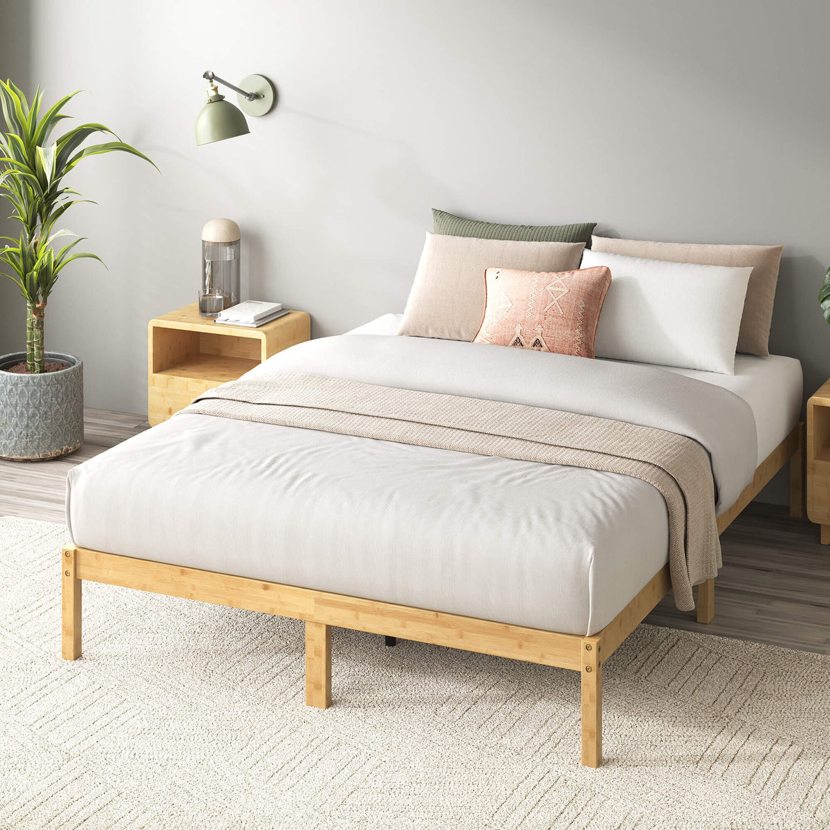 Zinus Moiz King Bamboo Wooden Bed Base - Bamboo Frame and Legs, No Box Spring Required - AU-FBMMB2ZC-12K