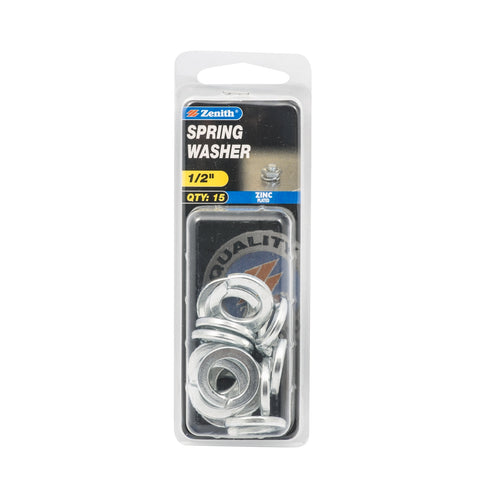 Zenith 1/2" Zinc Plated Steel Spring Washers - 15 Pack