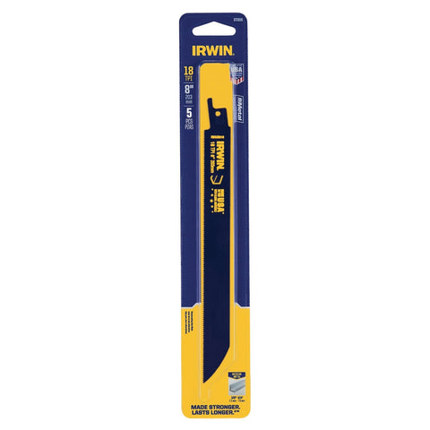 Irwin 8in 18TPI Bi-Metal Medium Metal Cutting Reciprocating Saw Blade 5 Pack