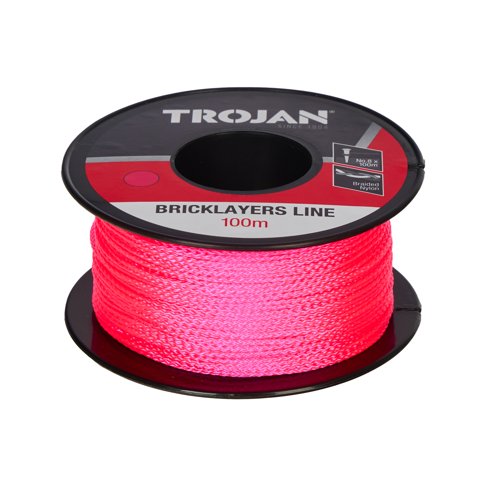 Trojan Pink No. 8 Nylon Brickline 100m, Braided Bricklayers Line on Reel