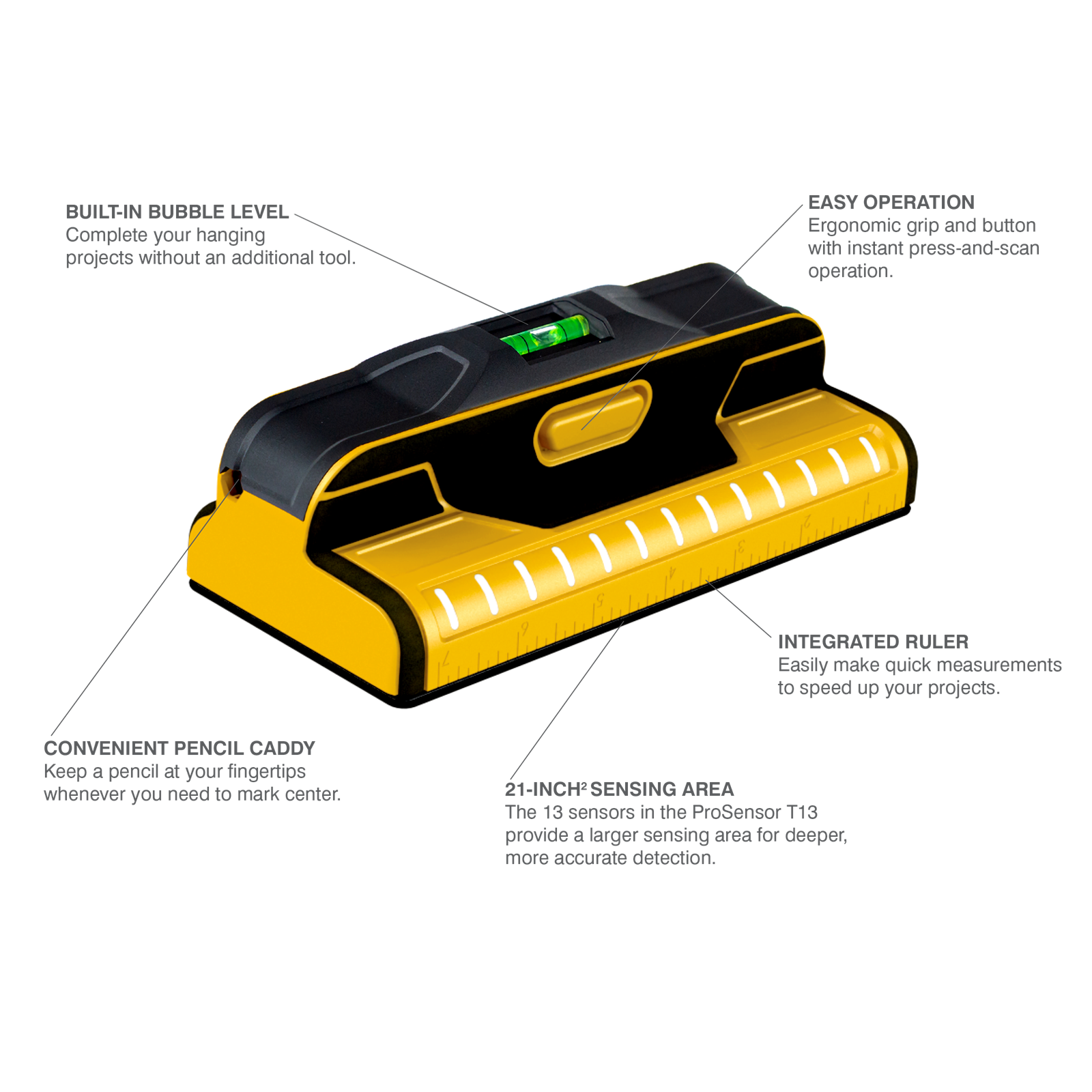 Franklin ProSensor T13 Professional Stud Finder Yellow and Black PSD-T13