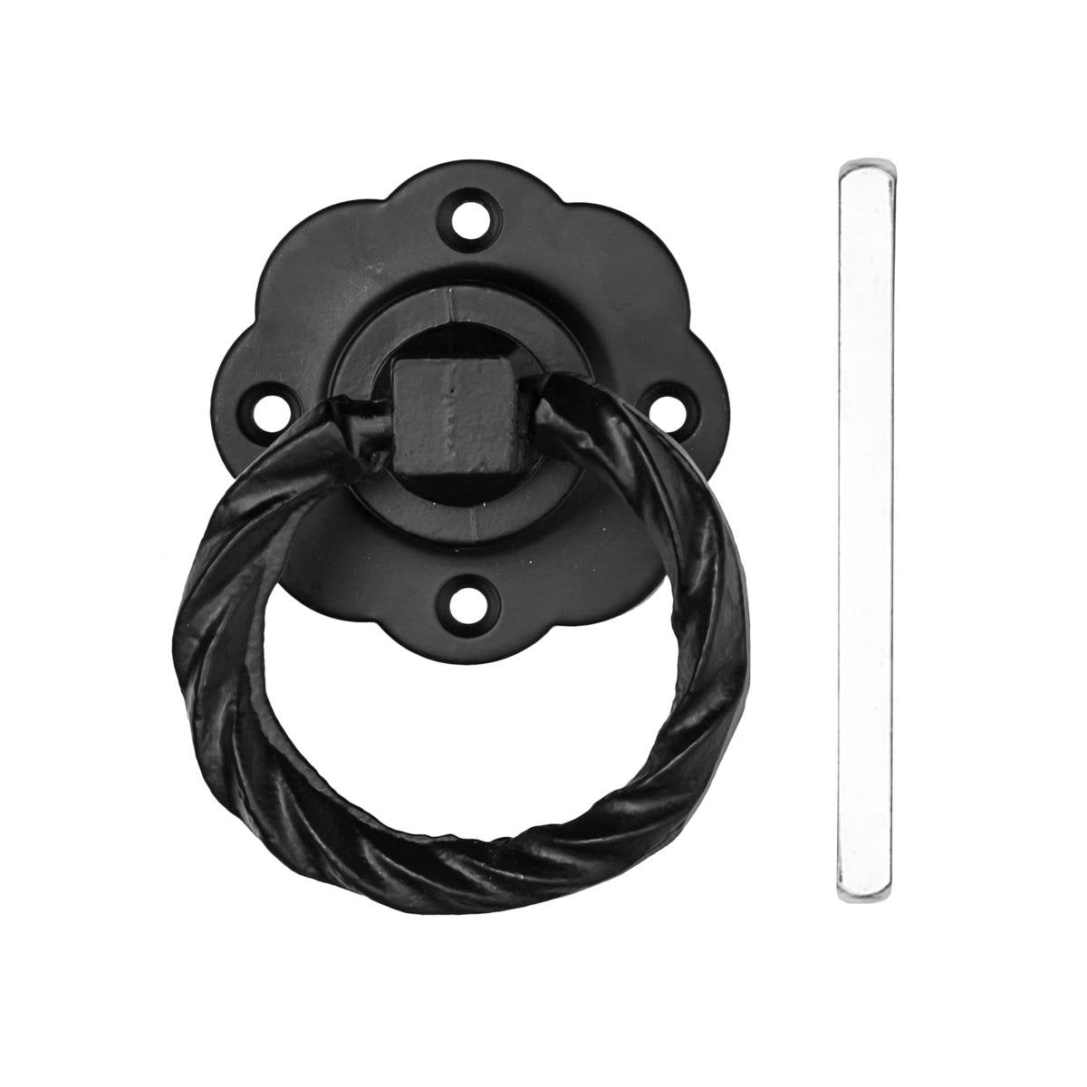 Pinnacle Gate Ring Pull Black 75 x 45mm Steel - Twisted Finish