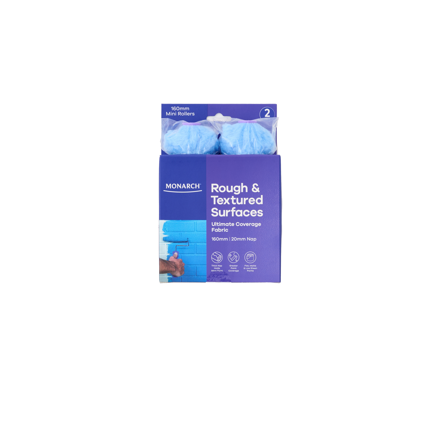 Monarch 160mm 20mm Nap Woven Polyester Rough & Textured Mini Rollers 2 Pack