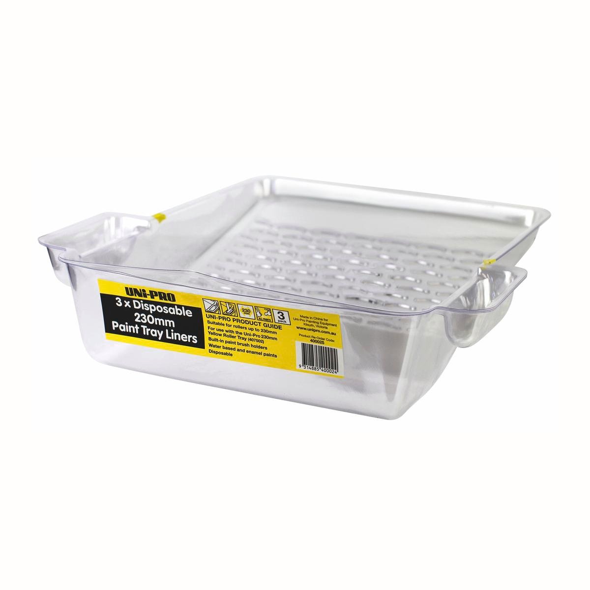 Uni-Pro 230mm Paint Tray Liner with Brush Holders - 3 Pack