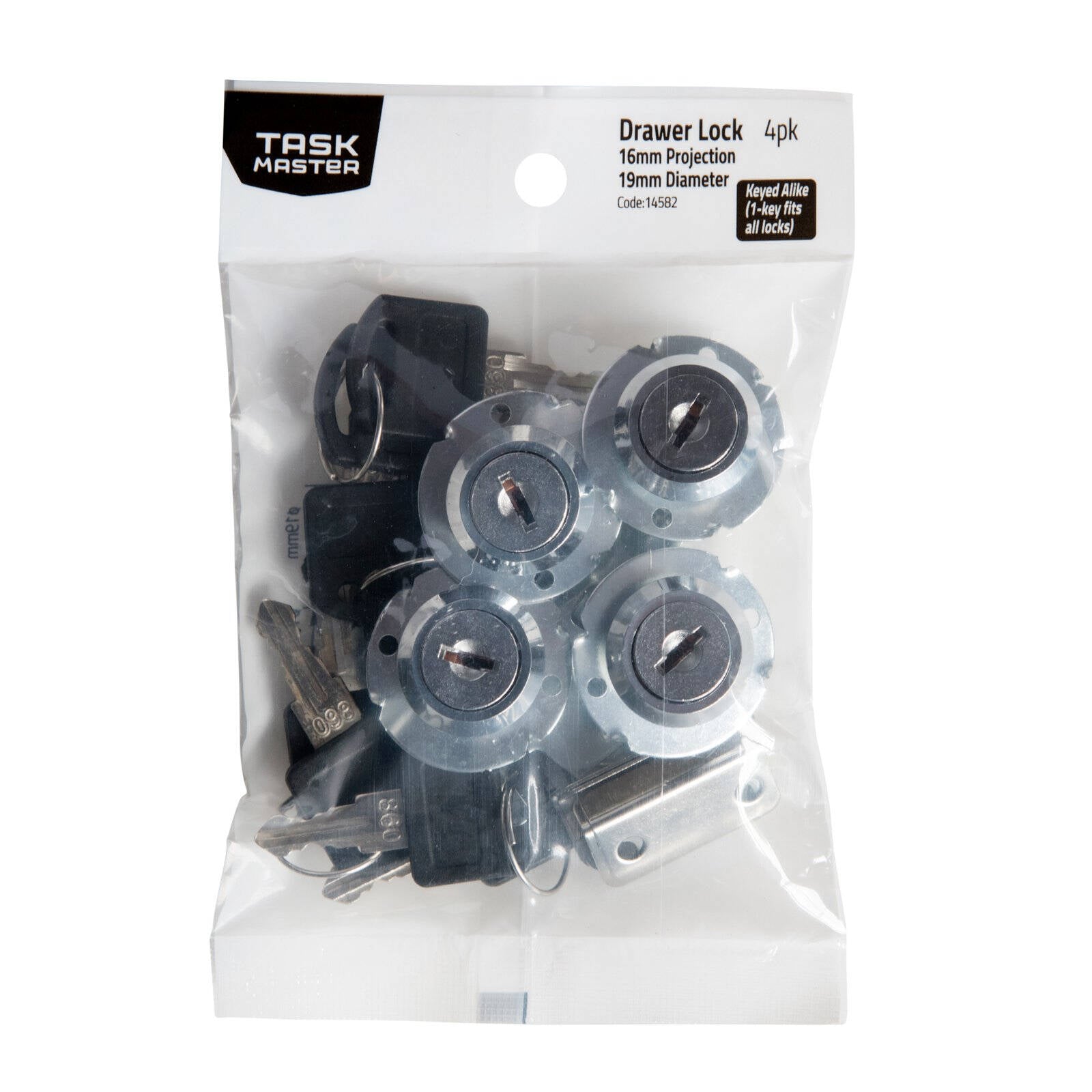 Taskmaster 19 x 16mm Steel Drawer Lock - Keyed Alike 4 Pack