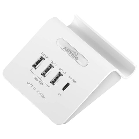 Antsig 20W Compact USB Charger - 3x QC 3.0 USB-A + USB-C PD, Device Holder AP3034B