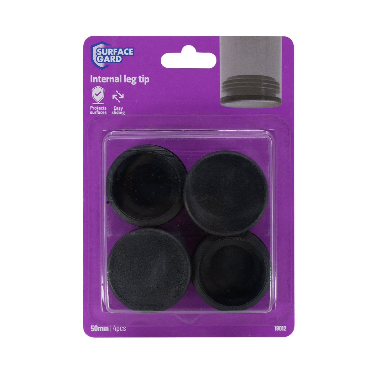 Surface Gard 50mm Black Round Internal Chair Tip - 4 Piece