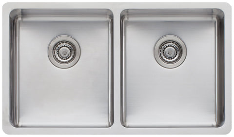 Oliveri Sonetto Double Bowl Sink - Topmount or Undermount, Brushed Stainless Steel, 785mm Wide - SN63TU