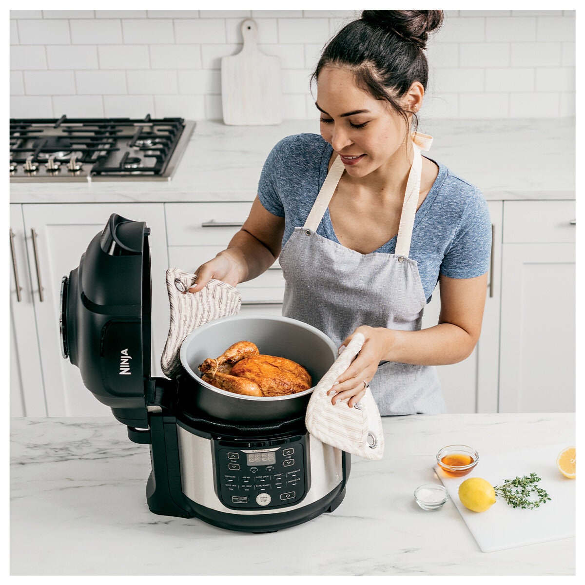 Ninja Foodi 6L Multi Cooker - 11 Functions, TenderCrisp Air Fry Lid, Pressure Cooker, Stainless Steel - OP350