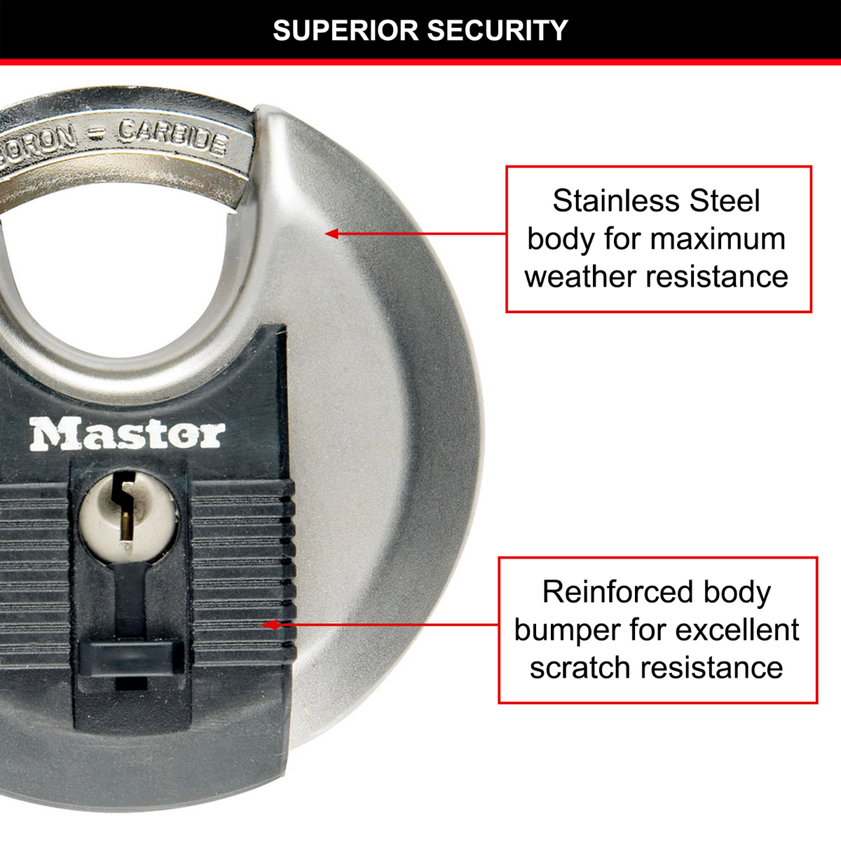 Master Lock 70mm Excell Disc Padlock Stainless Steel Shrouded Shackle