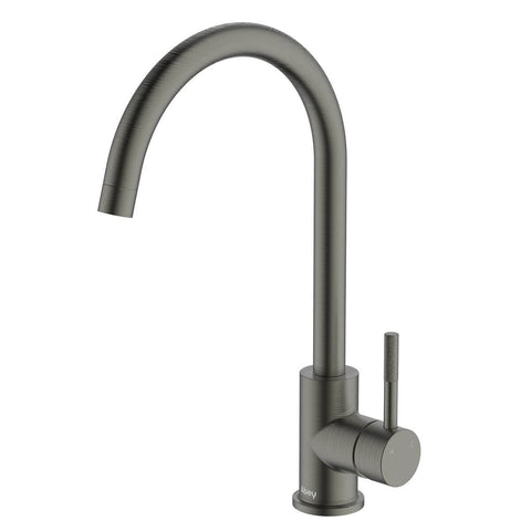 Abey Lucia lead-free gooseneck kitchen mixer tap - knurled handle, gunmetal - 3K4-KGM-LF