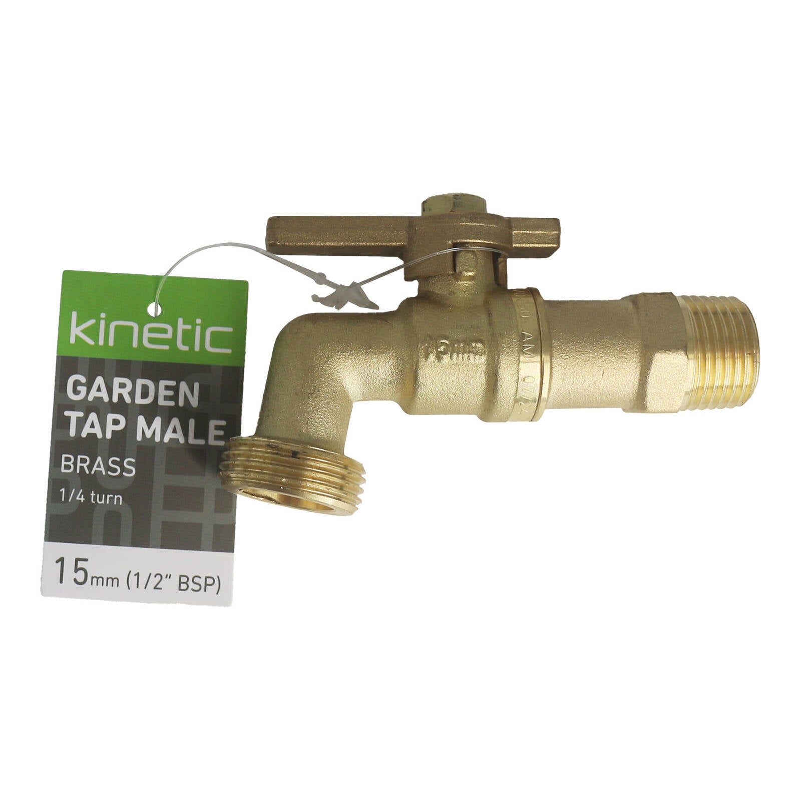 Kinetic 15mm Brass Male 1/4 Turn Hose Cock, Lead Free Brass, Lever Handle