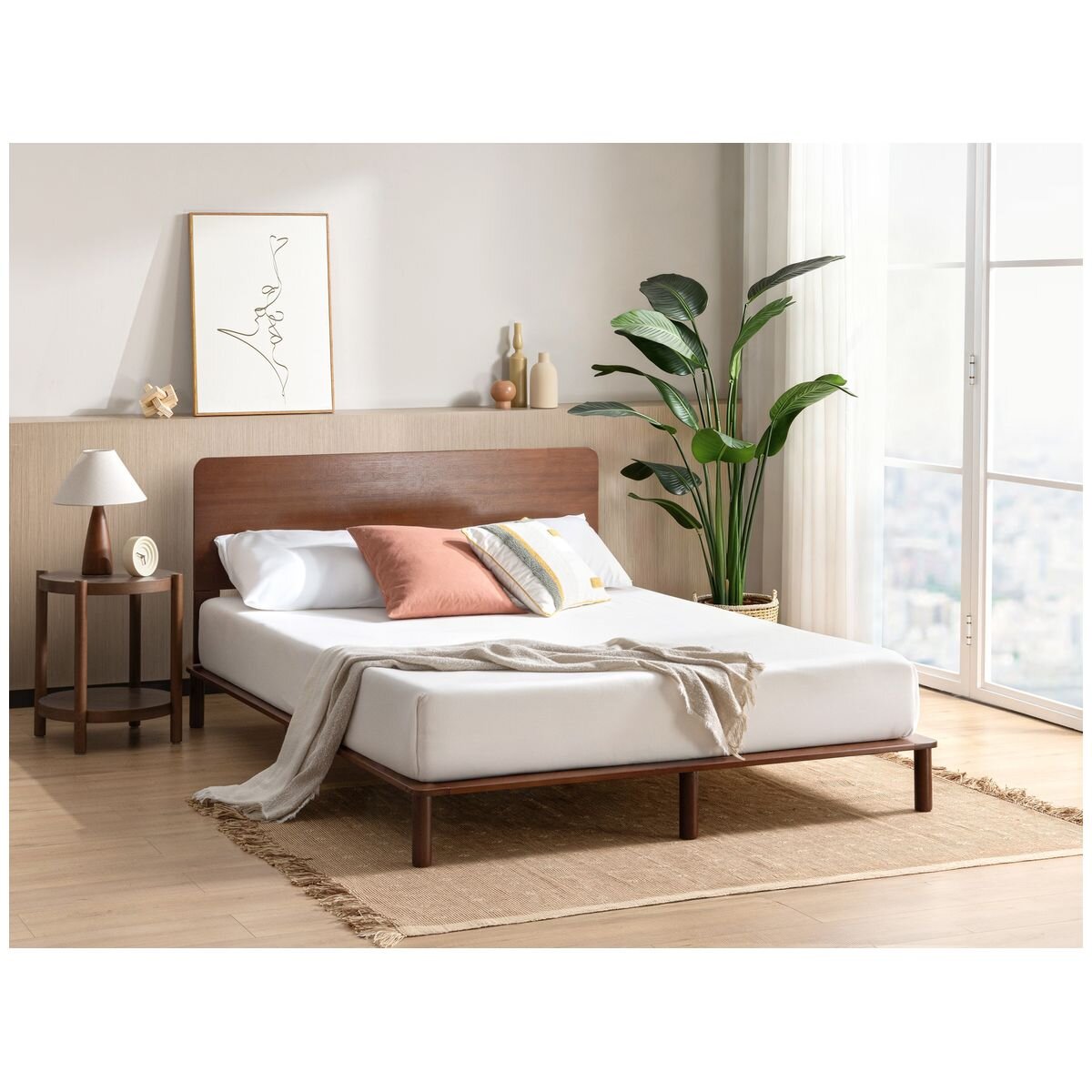 Zinus Arden Single Bamboo Bed Frame in Coffee Bean - Wooden Slats, Supportive Headboard - AU-FPWHC1ZC-08S