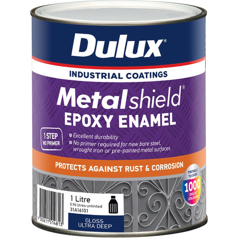 Dulux Metalshield Epoxy Enamel Gloss Paint 1L Ultra Deep Base - Tintable, UV & Splatter Resistant Topcoat